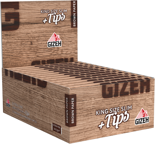 Gizeh Braun King Size Slim + Tips – 34 Blättchen + 34 Tips – Box mit 26 Heftchen