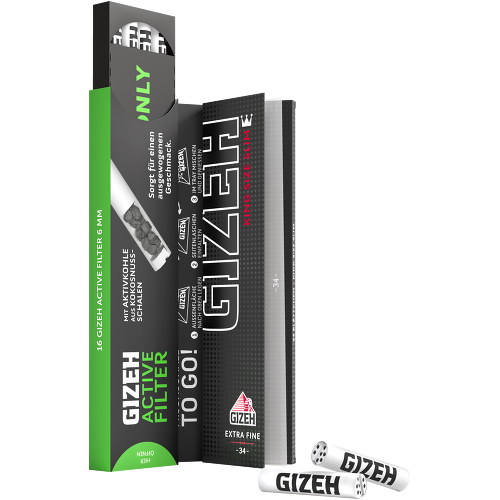 Pack combiné Gizeh Noir – King Size Slim 34 feuilles + 16 filtres – Prix avantageux