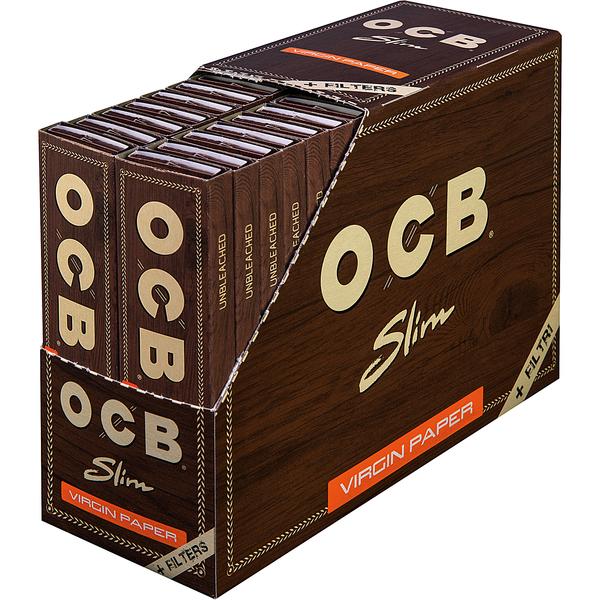 OCB Slim Virgin ungebleichtes Zigarettenpapier mit Tips – 32 Heftchen – King Size Blättchen