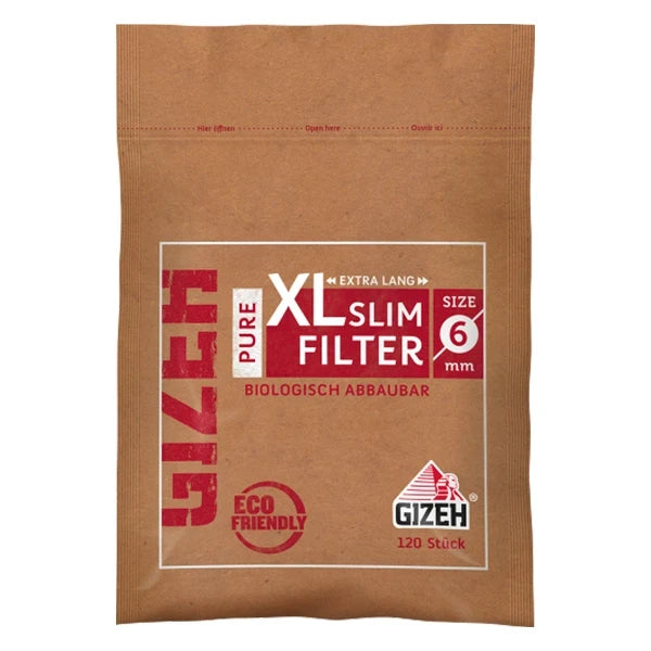 Gizeh Pure XL Slim Filter – 120 Stück – 6mm Durchmesser – 19mm Länge – Ungebleicht & Biologisch abbaubar