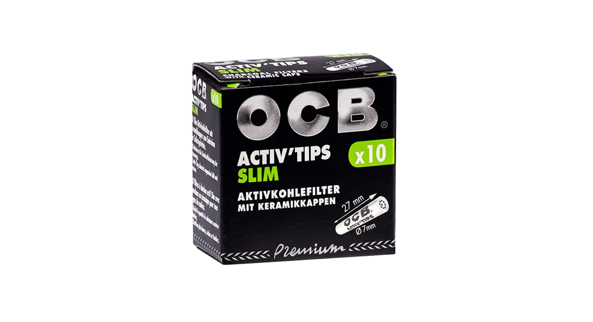 OCB ACTIV'TIPS Slim 7mm Aktivkohlefilter 10 Stück Verpackung