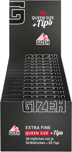 Gizeh Schwarz Queen Size Blättchen – 50 Papers + Tips – Box 26 Stück