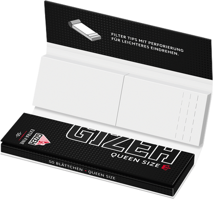 Gizeh Schwarz Queen Size + Tips – 50 Blättchen + 50 Tips – Box mit 26 Heftche