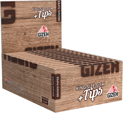 Gizeh Braun King Size Slim + Tips – 34 Blättchen + 34 Tips – Box mit 26 Heftchen