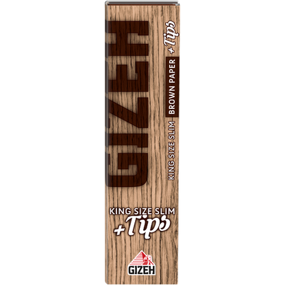 Gizeh Braun King Size Slim + Tips – 34 Blättchen + 34 Tips – Box mit 26 Heftchen