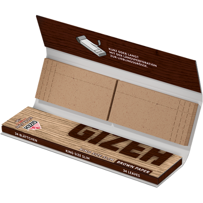Gizeh Braun King Size Slim + Tips – 34 Blättchen + 34 Tips – Box mit 26 Heftchen