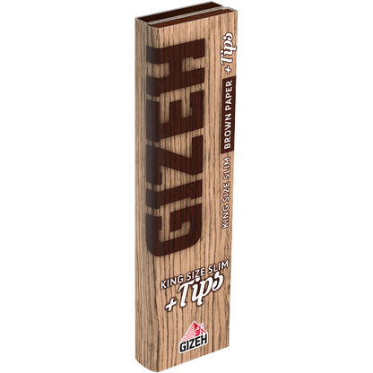 Gizeh Braun King Size Slim + Tips – 34 Blättchen + 34 Tips – Box mit 26 Heftchen