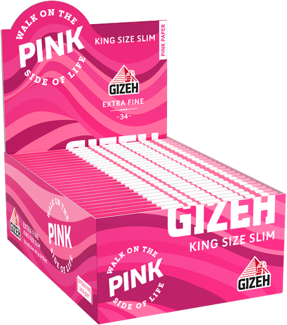 Pack combiné Gizeh Pink – King Size Slim 34 feuilles + 16 filtres actifs (boîte de 16)