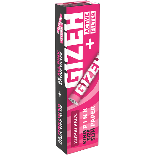 Pack combiné Gizeh Pink – King Size Slim 34 feuilles + 16 filtres actifs (boîte de 16)