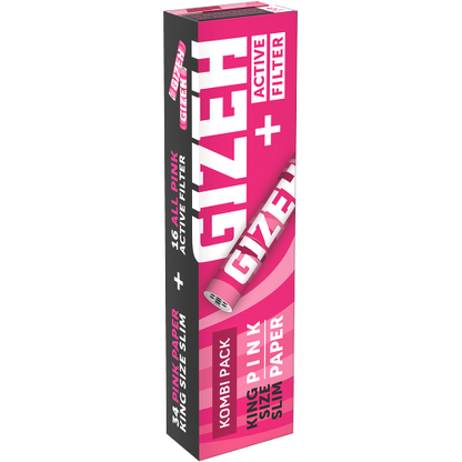 Pack combiné Gizeh Pink – King Size Slim 34 feuilles + 16 filtres actifs (boîte de 16)