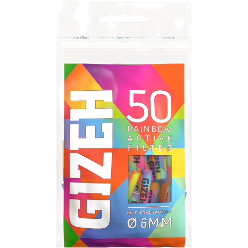 Gizeh Rainbow Aktivfilter 6mm – 10 Beutel à 50 Stück – Günstig