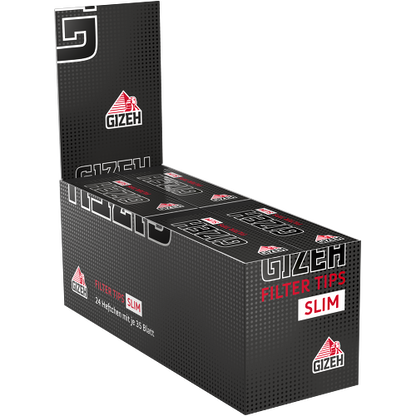 Gizeh Filter Tips Slim Schwarz – 24er Box – 35 Blatt pro Heft – Slim-Format