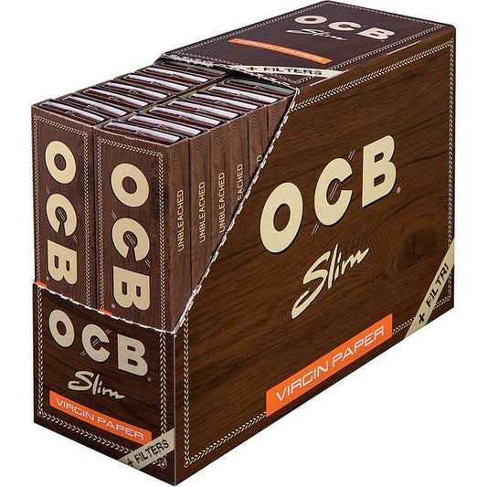 OCB Slim Virgin ungebleichtes Zigarettenpapier mit Tips – 32 Heftchen – King Size Blättchen