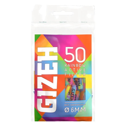 Gizeh Rainbow Aktivfilter – 50 Stück – Bunte 6mm Filter mit Kokoskohle – Gizeh Original