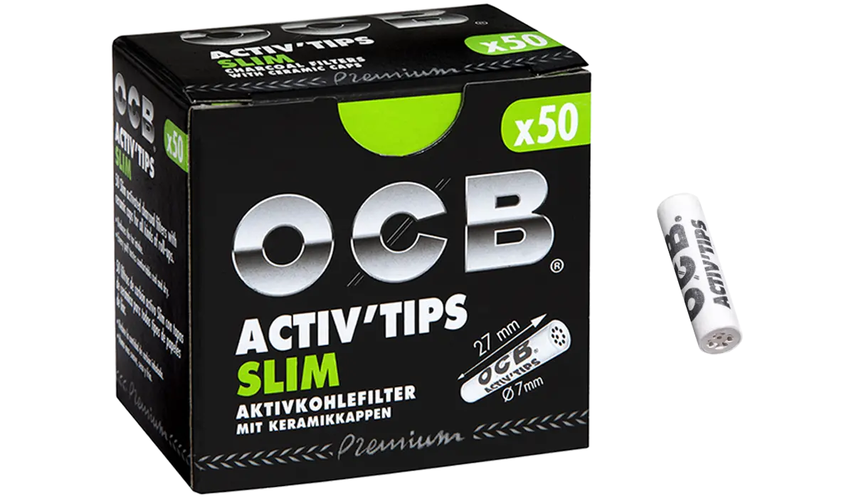 OCB ACTIV'TIPS Slim 7mm Aktivkohlefilter 50 Stück Verpackung