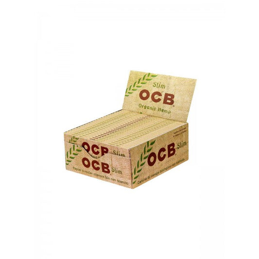 Display-Box OCB Organic Hemp King Size Slim Blättchen aus Bio-Hanf, 50 Heftchen à 32 Blatt